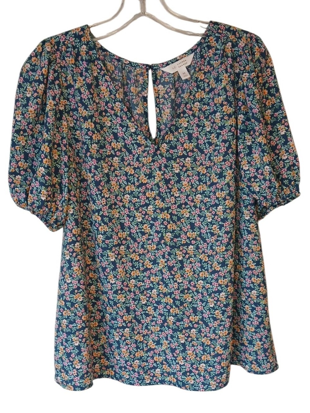 LC Lauren Conrad Floral Short-Sleeve Peasant Blouse Size Medium